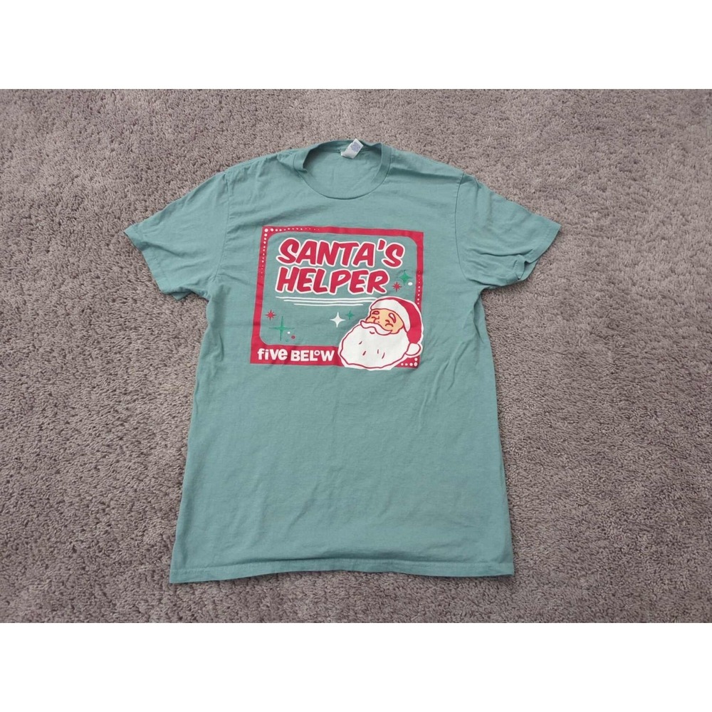 Five Below T Shirt Womens M Santa's Helper Christmas Jerzees Teal Employee